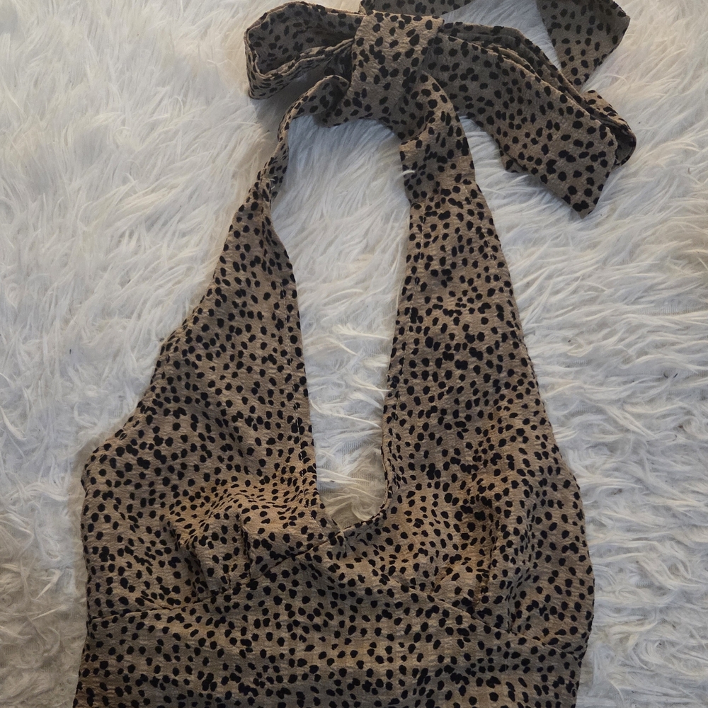SHEIN Tan and Black Polka Dot Halter Top